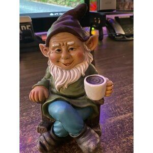 Drinking Coffee Garden Gnome Statue Decoration 7.3" Figurine Ornament